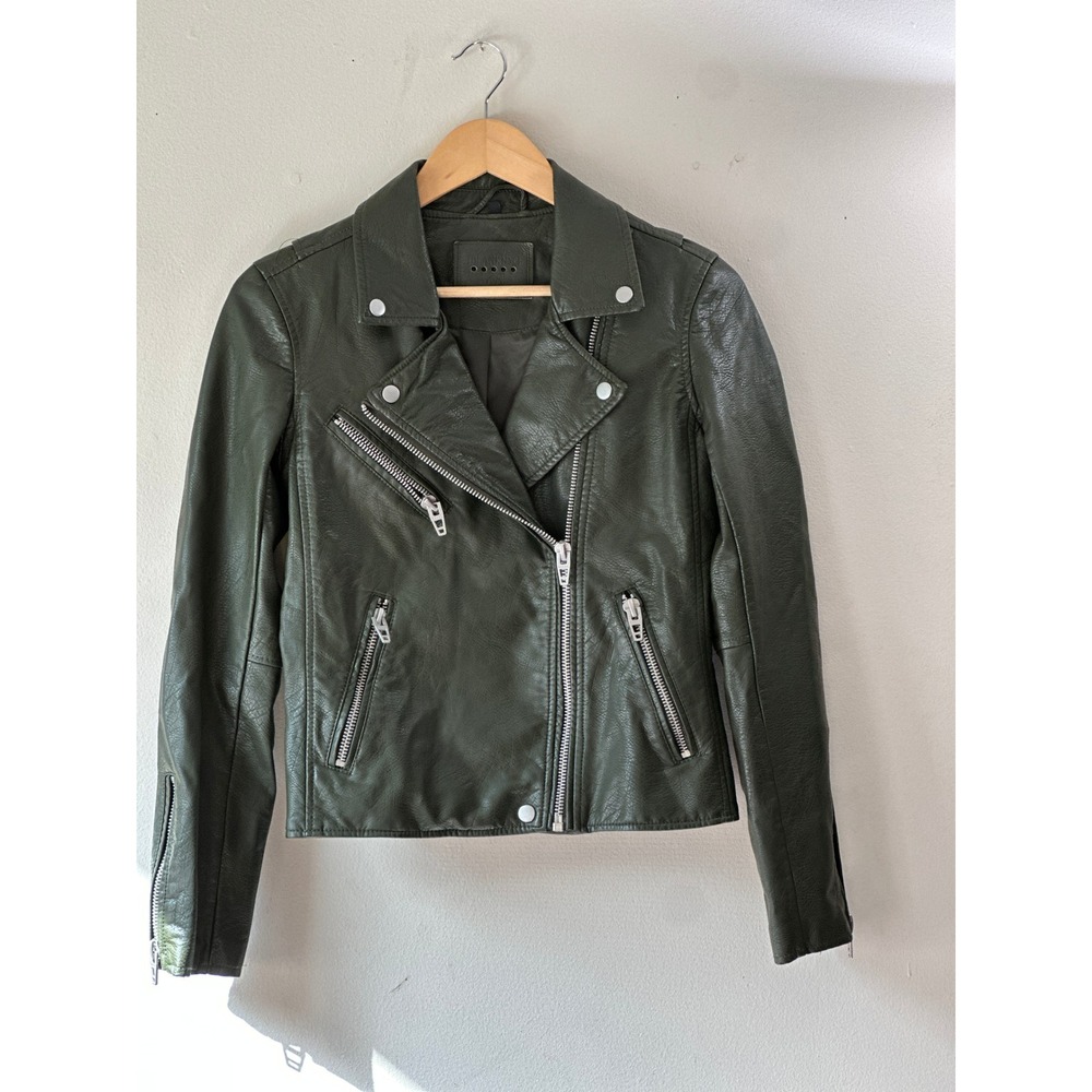 Blank NYC Faux Leather Moto Jacket Forest Green Vegan Biker XS